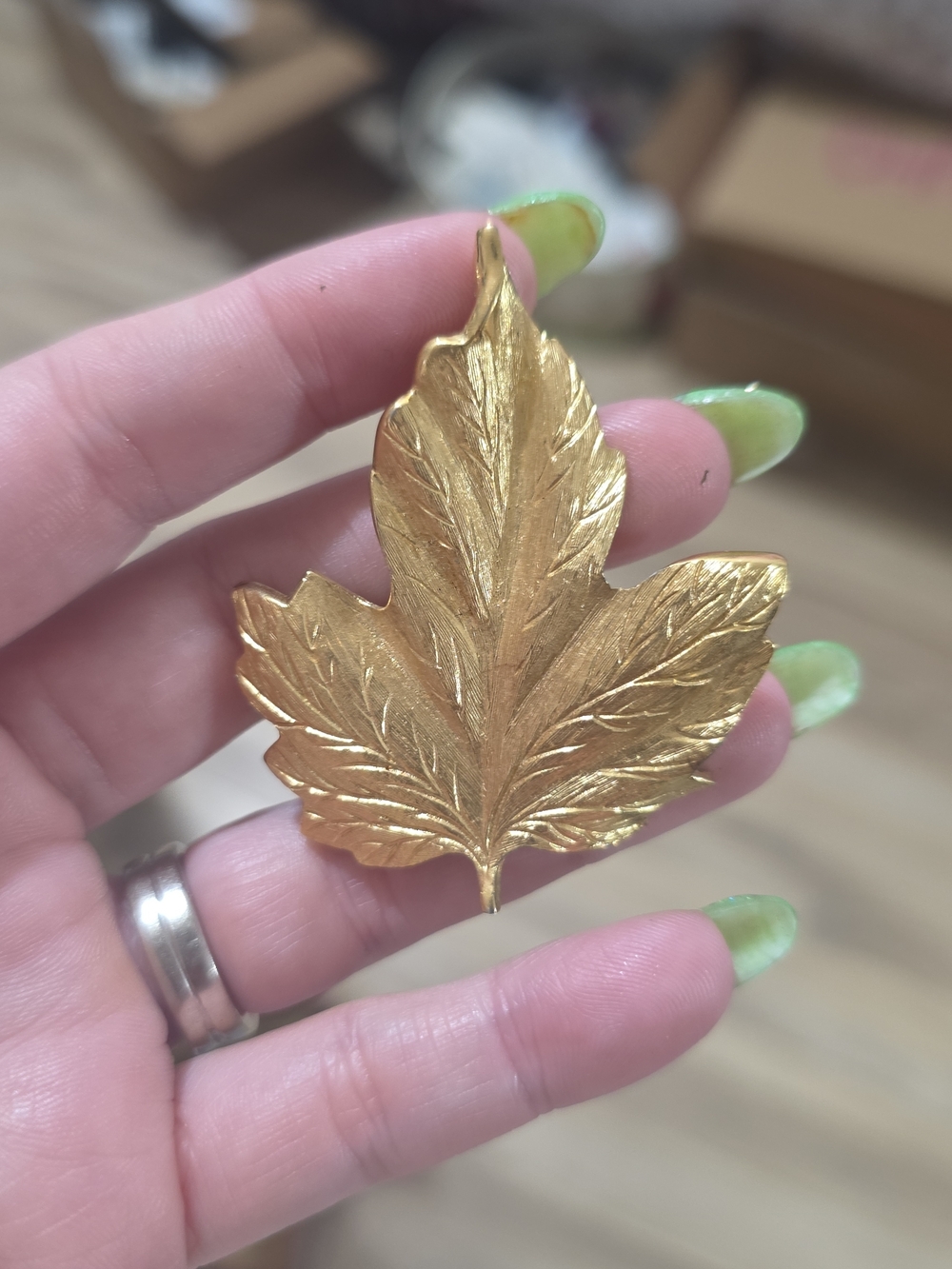 vintage gold tone Monet leaf brooch